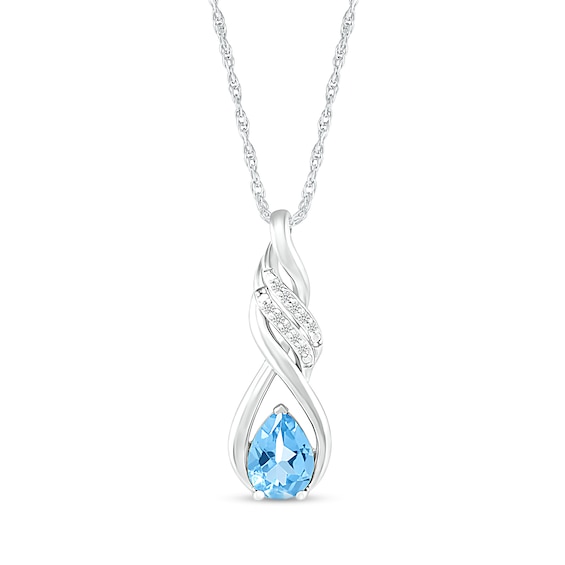 Pear-Shaped Blue Topaz and White Lab-Created Sapphire Cascading Infinity Ribbon Pendant in Sterling Silver