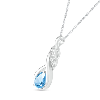 Pear-Shaped Blue Topaz and White Lab-Created Sapphire Cascading Infinity Ribbon Pendant in Sterling Silver