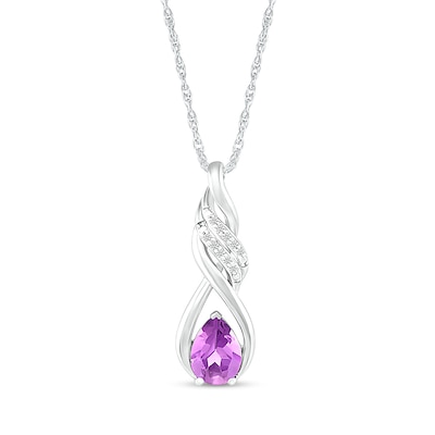 Pear-Shaped Amethyst and White Lab-Created Sapphire Cascading Infinity Ribbon Pendant in Sterling Silver