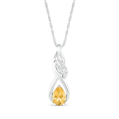 Pear-Shaped Citrine and White Lab-Created Sapphire Cascading Infinity Ribbon Pendant in Sterling Silver