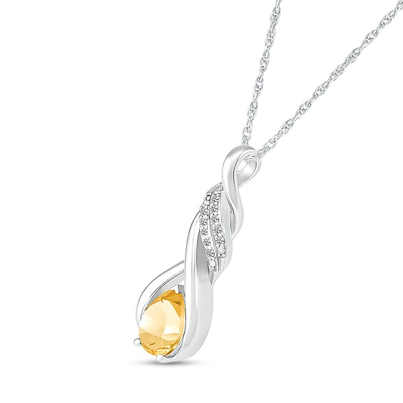 Pear-Shaped Citrine and White Lab-Created Sapphire Cascading Infinity Ribbon Pendant in Sterling Silver