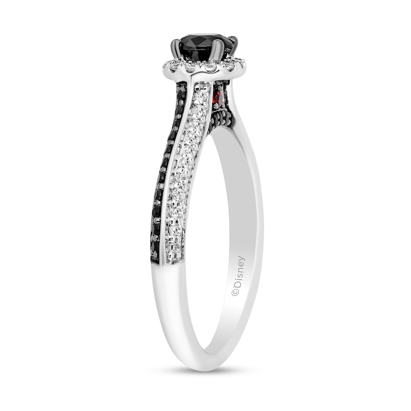 Enchanted Disney Villains Cruella 0.95 CT. T.W. Black and White Diamond and Garnet Engagement Ring in 14K White Gold|Peoples Jewellers