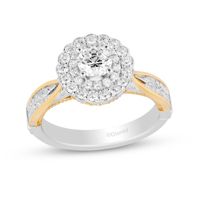 Enchanted Disney Belle 1.23 CT. T.W. Diamond Scallop Frame Double Row Engagement Ring in 14K Two-Tone Gold