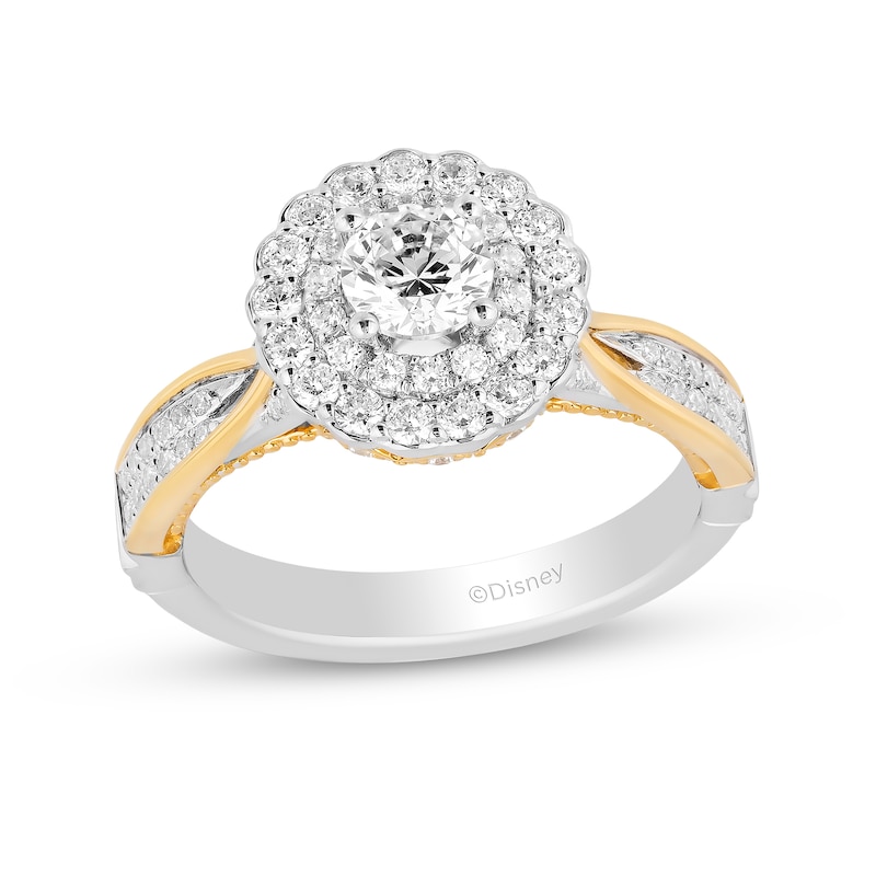 Enchanted Disney Belle 1.23 CT. T.W. Diamond Scallop Frame Double Row Engagement Ring in 14K Two-Tone Gold|Peoples Jewellers