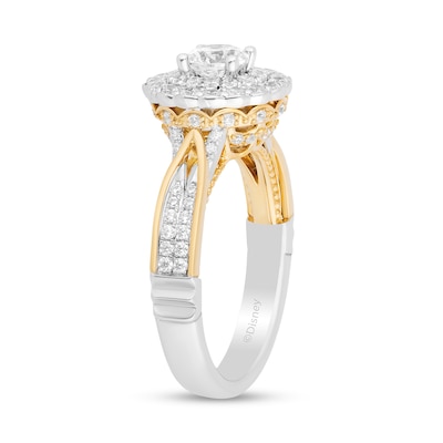 Enchanted Disney Belle 1.23 CT. T.W. Diamond Scallop Frame Double Row Engagement Ring in 14K Two-Tone Gold