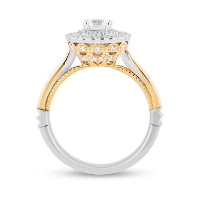 Enchanted Disney Belle 1.23 CT. T.W. Diamond Scallop Frame Double Row Engagement Ring in 14K Two-Tone Gold