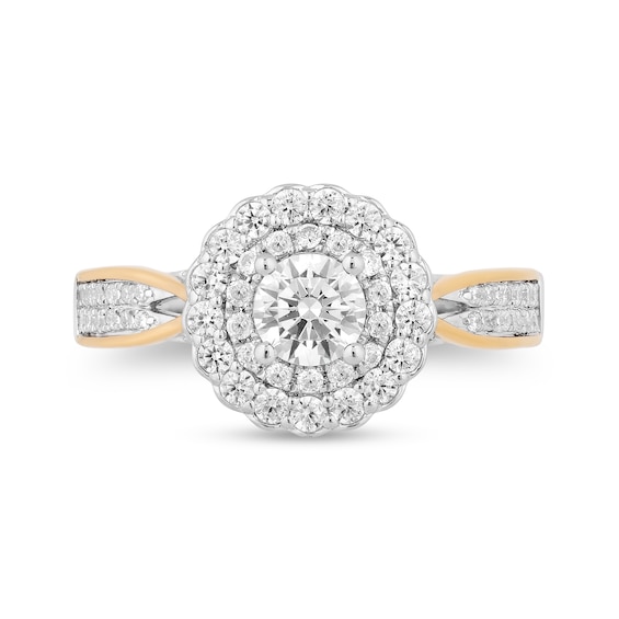 Enchanted Disney Belle 1.23 CT. T.W. Diamond Scallop Frame Double Row Engagement Ring in 14K Two-Tone Gold