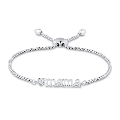 Diamond Accent Heart "mama" Bolo Bracelet in Sterling Silver – 9"