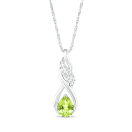 Pear-Shaped Peridot and White Lab-Created Sapphire Cascading Infinity Ribbon Pendant in Sterling Silver