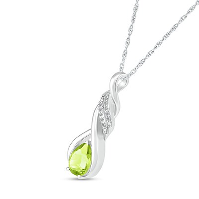 Pear-Shaped Peridot and White Lab-Created Sapphire Cascading Infinity Ribbon Pendant in Sterling Silver