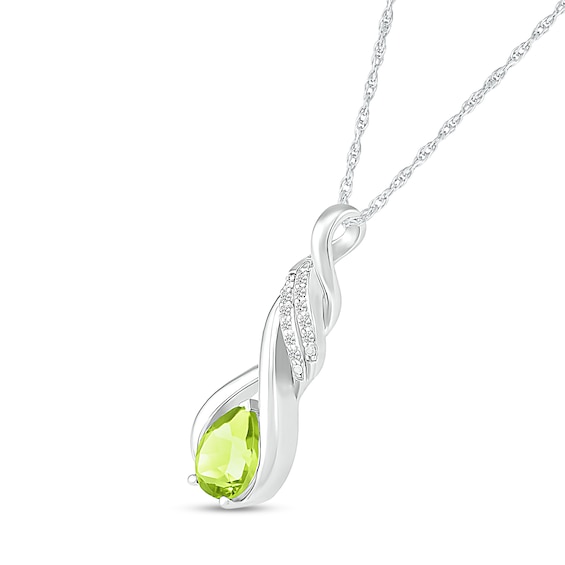 Pear-Shaped Peridot and White Lab-Created Sapphire Cascading Infinity Ribbon Pendant in Sterling Silver