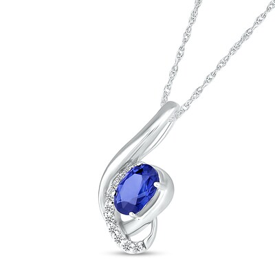 Oval Blue and White Lab-Created Sapphire Ribbon Wrap Pendant in Sterling Silver