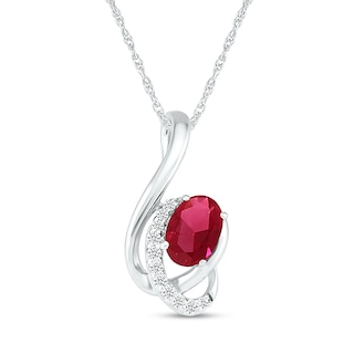 Oval Lab-Created Ruby and White Sapphire Ribbon Wrap Pendant in Sterling Silver