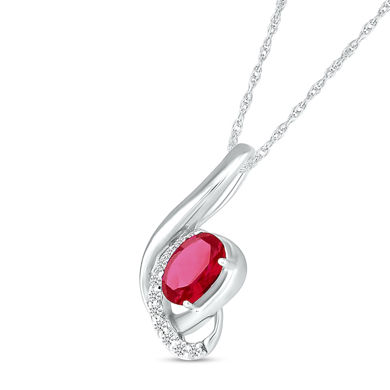 Oval Lab-Created Ruby and White Sapphire Ribbon Wrap Pendant in Sterling Silver
