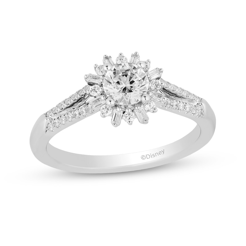 Enchanted Disney Elsa 0.69 CT. T.W. Diamond Snowflake Frame Split Shank Engagement Ring in 14K White Gold|Peoples Jewellers