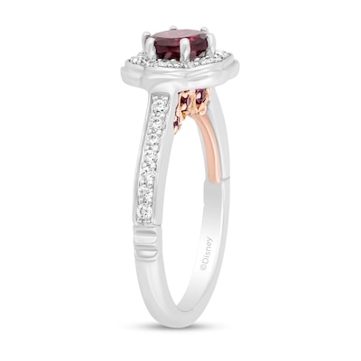 Enchanted Disney Mulan 6.0mm Rhodolite Garnet and 0.29 CT. T.W. Diamond Flower Frame Engagement Ring in 14K White Gold