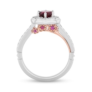 Enchanted Disney Mulan 6.0mm Rhodolite Garnet and 0.29 CT. T.W. Diamond Flower Frame Engagement Ring in 14K White Gold