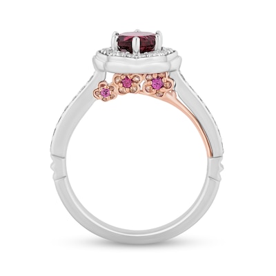 Enchanted Disney Mulan 6.0mm Rhodolite Garnet and 0.29 CT. T.W. Diamond Flower Frame Engagement Ring in 14K White Gold