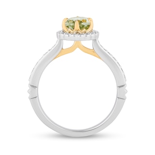 Enchanted Disney Tiana Oval Green Quartz and 0.29 CT. T.W. Diamond Claw Prong Engagement Ring in 14K Two-Tone Gold