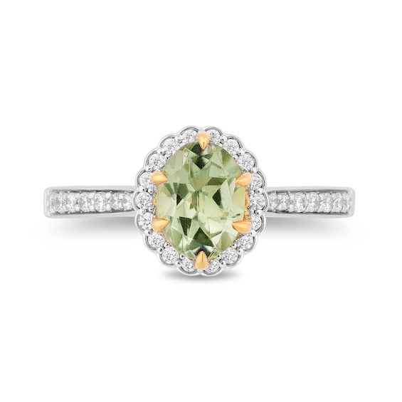 Enchanted Disney Tiana Oval Green Quartz and 0.29 CT. T.W. Diamond Claw Prong Engagement Ring in 14K Two-Tone Gold