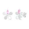 Thumbnail Image 0 of Marquise Pink and White Lab-Created Sapphire Flower Stud Earrings in Sterling Silver
