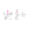 Thumbnail Image 1 of Marquise Pink and White Lab-Created Sapphire Flower Stud Earrings in Sterling Silver
