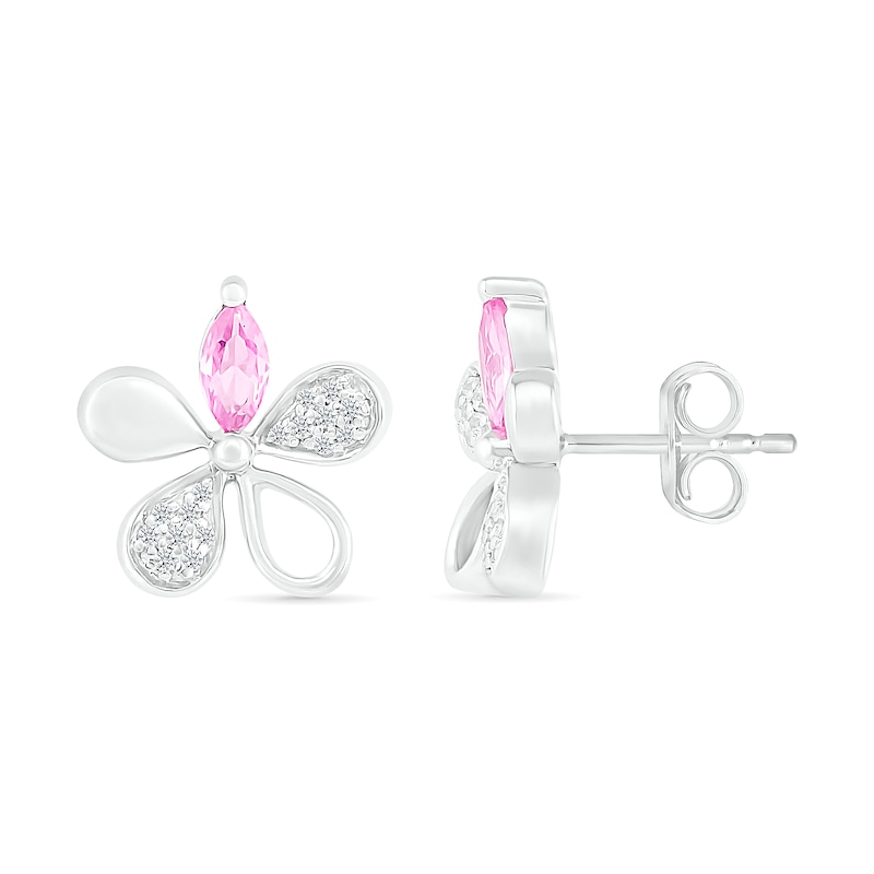 Marquise Pink and White Lab-Created Sapphire Flower Stud Earrings in Sterling Silver