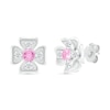 Thumbnail Image 0 of Pink and White Lab-Created Sapphire Box Flower Stud Earrings in Sterling Silver