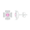 Thumbnail Image 1 of Pink and White Lab-Created Sapphire Box Flower Stud Earrings in Sterling Silver