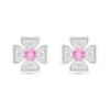 Thumbnail Image 2 of Pink and White Lab-Created Sapphire Box Flower Stud Earrings in Sterling Silver