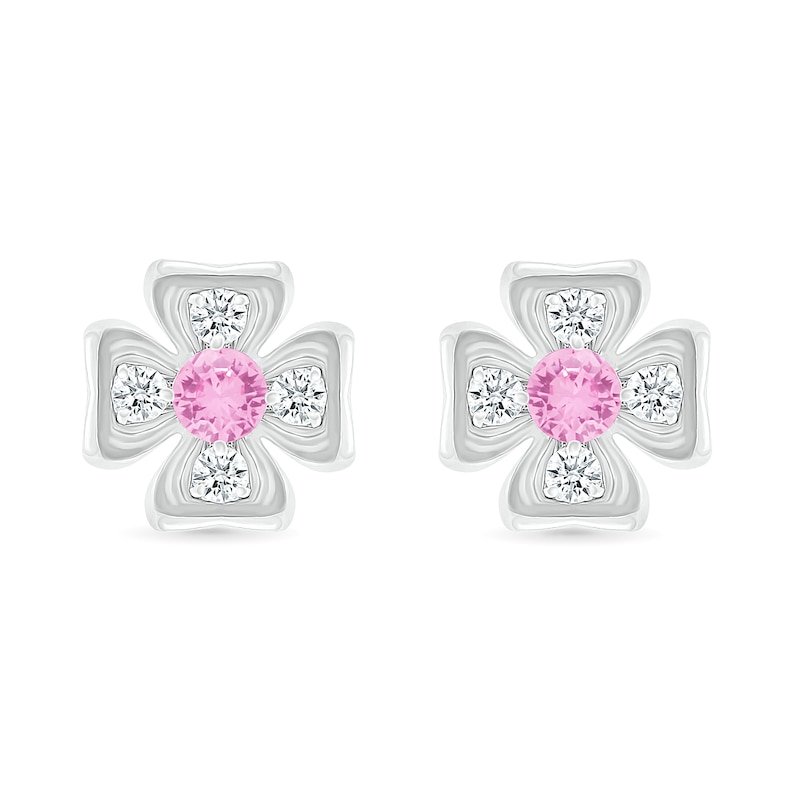 Pink and White Lab-Created Sapphire Box Flower Stud Earrings in Sterling Silver