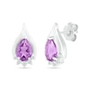 Thumbnail Image 0 of Pear-Shaped Amethyst and White Lab-Created Sapphire Shadow Flame Stud Earrings in Sterling Silver