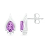 Thumbnail Image 1 of Pear-Shaped Amethyst and White Lab-Created Sapphire Shadow Flame Stud Earrings in Sterling Silver