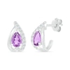 Thumbnail Image 1 of Pear-Shaped Amethyst and White Lab-Created Sapphire Teardrop Frame Stud Earrings in Sterling Silver