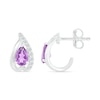 Thumbnail Image 2 of Pear-Shaped Amethyst and White Lab-Created Sapphire Teardrop Frame Stud Earrings in Sterling Silver