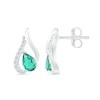 Thumbnail Image 1 of Pear-Shaped Lab-Created Emerald and White Sapphire Tilted Flame Stud Earrings in Sterling Silver