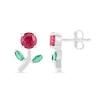 Thumbnail Image 1 of Lab-Created Ruby and Emerald Flower with Stem Stud Earrings in Sterling Silver