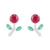 Thumbnail Image 2 of Lab-Created Ruby and Emerald Flower with Stem Stud Earrings in Sterling Silver