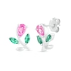 Thumbnail Image 0 of Pear-Shaped Lab-Created Pink Sapphire and Emerald Flower with Stem Stud Earrings in Sterling Silver
