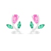 Thumbnail Image 2 of Pear-Shaped Lab-Created Pink Sapphire and Emerald Flower with Stem Stud Earrings in Sterling Silver