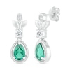 Thumbnail Image 0 of Pear-Shaped Lab-Created Emerald and White Sapphire Floral Vintage-Style Drop Earrings in Sterling Silver