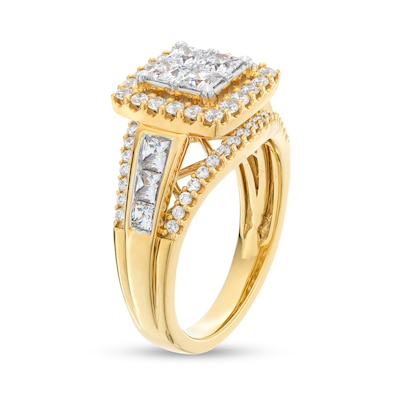 1.95 CT. T.W. Quad Princess-Cut Diamond Frame Split Shank Engagement Ring in 14K Gold