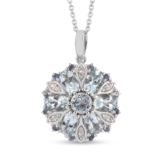 5.0mm Aquamarine, Iolite and White Zircon Snowflake Drop Pendant in Sterling Silver