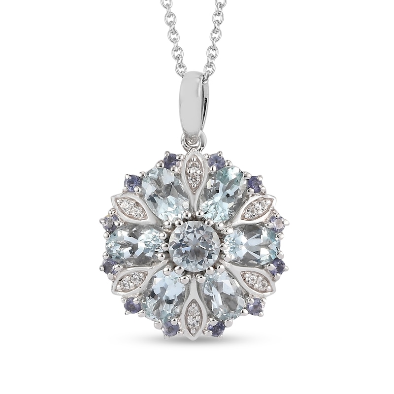 5.0mm Aquamarine, Iolite and White Zircon Snowflake Drop Pendant in Sterling Silver|Peoples Jewellers