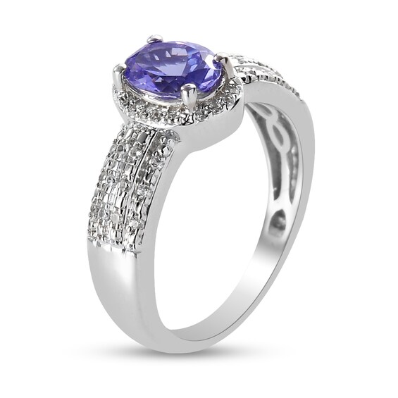 Oval Tanzanite and White Zircon Frame Multi-Row Ring in Sterling Silver