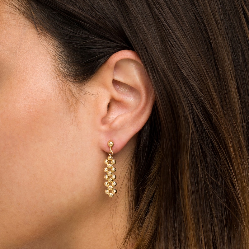 Italian Gold Diamond-Cut Beaded Drop Earrings in 18K Gold|Peoples Jewellers