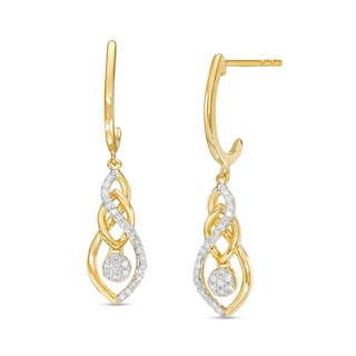 0.20 CT. T.W. Multi-Diamond Dangle Flame and Infinity Interlocking Drop Earrings in 10K Gold