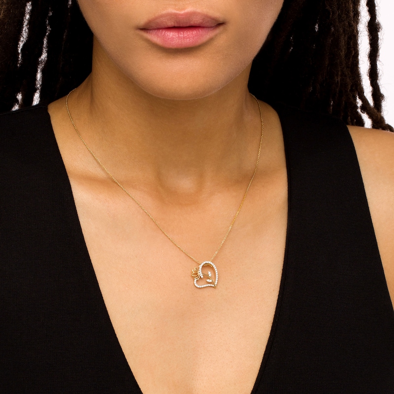 By Women for Women 0.20 CT. T.W. Diamond Lotus Flower in Tilted Heart Pendant in 10K Gold|Peoples Jewellers