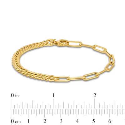 Curb and Paper Clip Chain Reversible Bracelet in Hollow 14K Gold - 7.5"