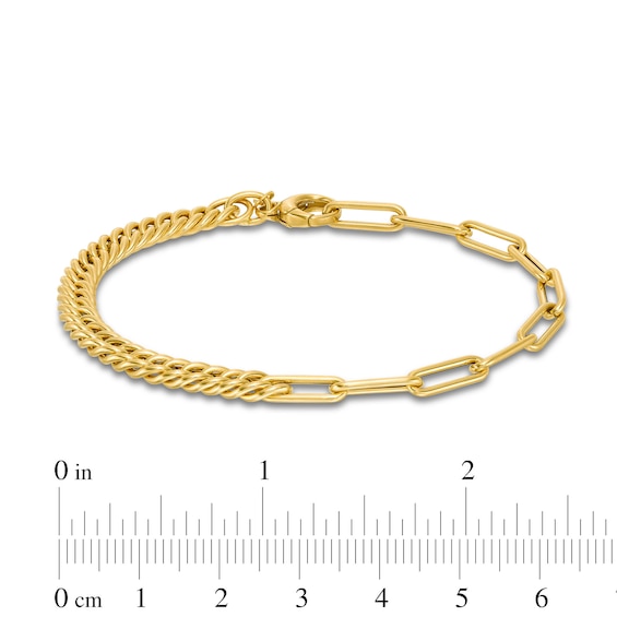 Curb and Paper Clip Chain Reversible Bracelet in Hollow 14K Gold - 7.5"